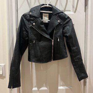 Abercrombie & Fitch Women's Vegan Leather Moto Jacket in Black, XXS